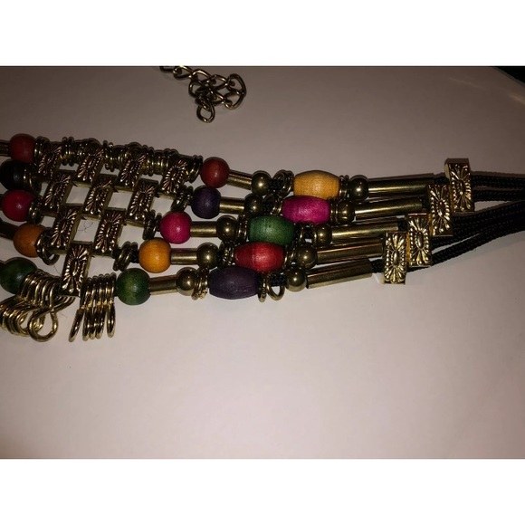 Women's Boho Style Wooden Beads and Floral Stamped Metal Squares Belt - Picture 5 of 8